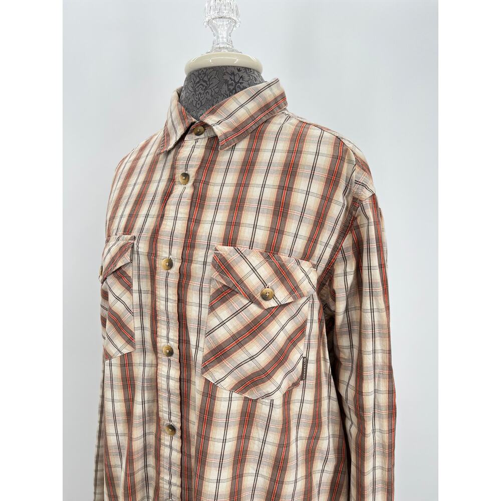 Merrell Men's button down brown and orange long sleeve shirt size L upf 50+